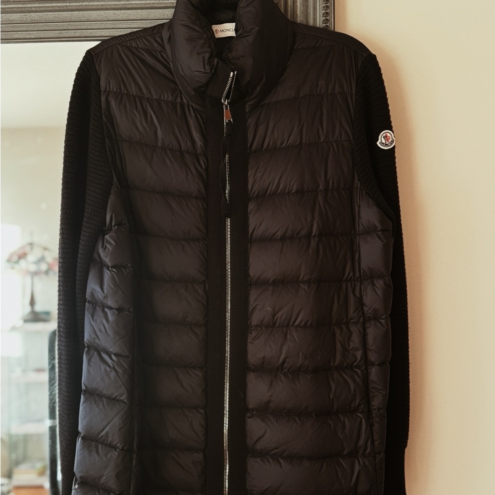 Moncler Black Quilted Vest with Knit Details